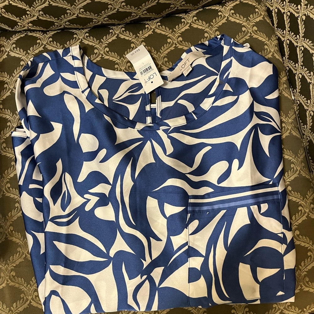 LOFT Blue and White Patterned Blouse